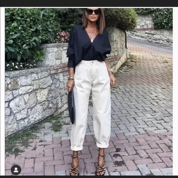Zara Jeans Zara Bloggers Favorite Slouchy Cream Jeans Size